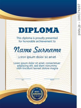 Blue and gold color certificate vector template 109174207