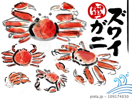 ズワイガニの手描き筆書き和風イラスト素材 ズワイガニの手描き筆書き和風イラスト素材 109174830