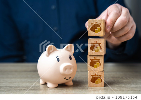 Collect savings. Attract investment. Accumulation of interest rate. Reliable storage, inflation protection. Deposits and savings benefits. Gain fortune. Get more income and profit. Piggy bank Collect savings. Attract investment. Accumulation of interest rate. Reliable storage, inflation protection. Deposits and savings benefits. Gain fortune. Get more income and profit. Piggy bank 109175154