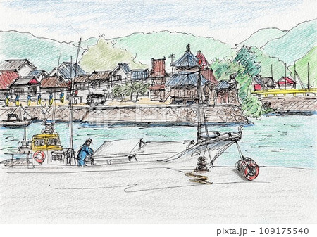 六角堂のある漁村でラフスケッチ 109175540