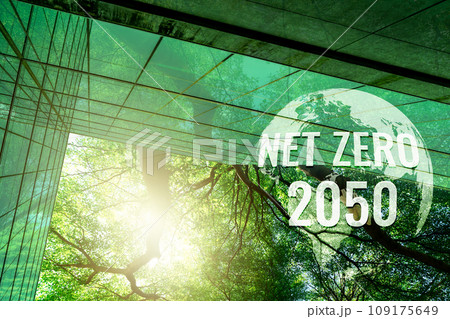 Corporate goal for net zero emissions by 2050 concept. Sustainable green building. Eco-friendly building. Climate responsible business. Sustainability commitment. Sustainable corporate strategy. Corporate goal for net zero emissions by 2050 concept. Sustainable green building. Eco-friendly building. Climate responsible business. Sustainability commitment. Sustainable corporate strategy. 109175649