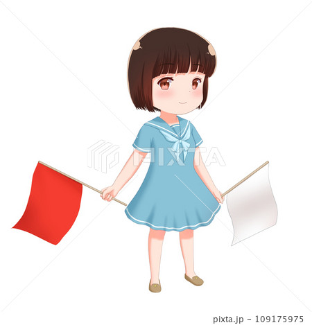 手旗信号をする女の子のイラスト素材 手旗信号をする女の子のイラスト素材 109175975