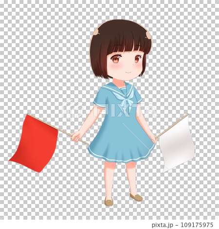 手旗信号をする女の子のイラスト素材 手旗信号をする女の子のイラスト素材 109175975