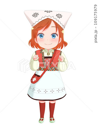 ノルウェーの民族衣装を着た女の子のイラスト素材 ノルウェーの民族衣装を着た女の子のイラスト素材 109175979
