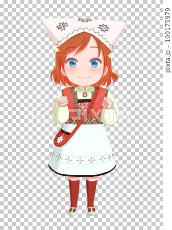 Illustration material of a girl wearing Norwegian national costume 109175979