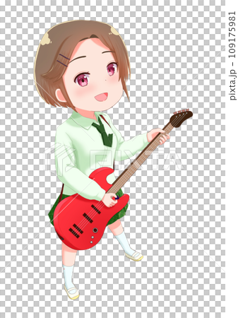 Illustration material of a girl in the light music club playing the electric guitar 109175981