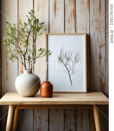 Generative ai illustration of Mock up poster frame in minimalist interior 109176308