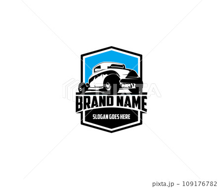1932 Ford coupe car. Vintage car logo silhouette. isolated white background view from behind. Best for logo, badge, emblem, icon, sticker design 109176782