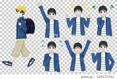 男子小学生の色々な表情やポーズ 109177242