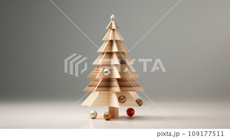 Christmas tree made of wood on a gray background. 3d rendering 109177511