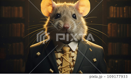 Portrait of a cute little mouse in a suit and tie. 109177933