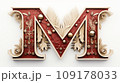 Vintage letter M with decoration elements. 3D render, 3D illustration. 109178033