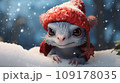 Cute Christmas baby dragon in the snow. 3D rendering 109178035
