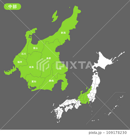 日本地図と中部地方の拡大マップ 109178230