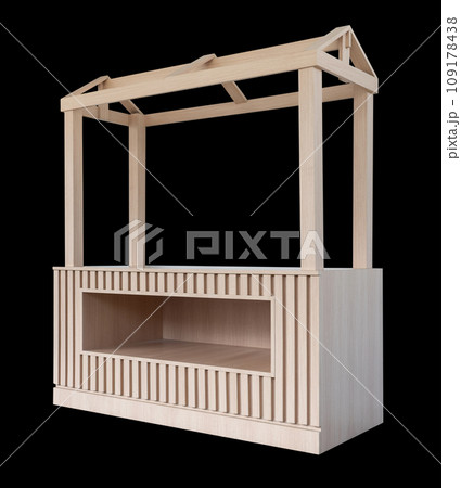 Wooden market stand isolated on white background, with clipping path 109178438
