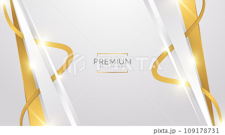 Luxury White and Gold Background with Golden Lines and Paper Cut Style. Premium Gray and Gold Background for Award, Nomination, Ceremony, Formal Invitation or Certificate Design 109178731