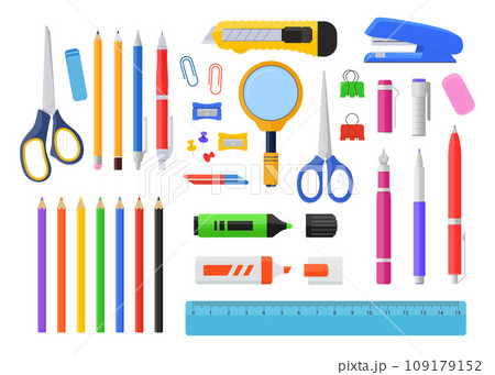 Stationery for office work - flat design style objects set 109179152
