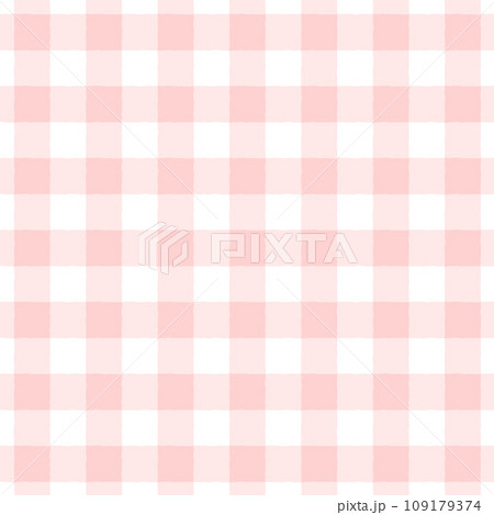 手描きのピンク色と白のギンガムチェック柄のパターン - シンプルでかわいい背景素材 - 正方形 109179374