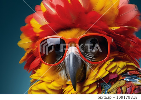 Fashionable bright parrot with glasses Fashionable bright parrot with glasses 109179818