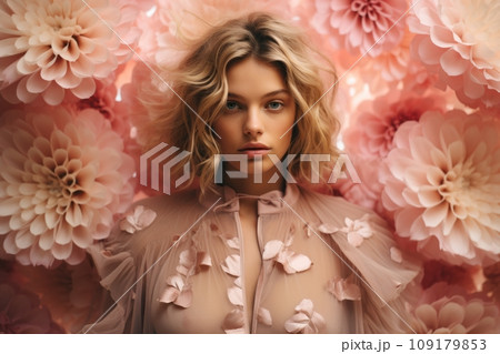 Girls on a background of lotus flowers Girls on a background of lotus flowers 109179853