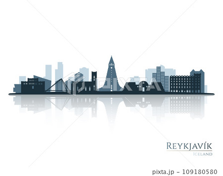 Reykjavik skyline silhouette with reflection.  109180580