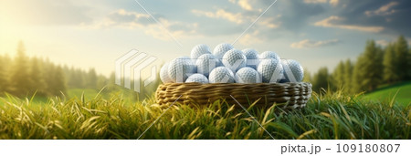Golf balls in a basket close-up 109180807