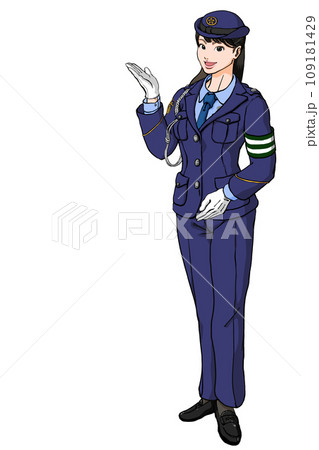 笑顔でご案内する若い女性警察官_ズボン交通腕章あり 笑顔でご案内する若い女性警察官_ズボン交通腕章あり 109181429