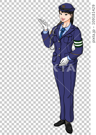 笑顔でご案内する若い女性警察官_ズボン交通腕章あり 笑顔でご案内する若い女性警察官_ズボン交通腕章あり 109181429