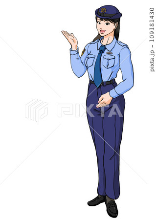 笑顔でご案内する若い女性警察官_夏服ズボン 笑顔でご案内する若い女性警察官_夏服ズボン 109181430