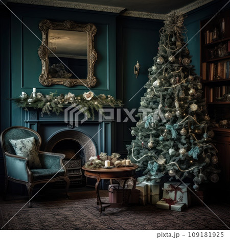 Christmas tree with lights in the vintage luxury living room. 109181925