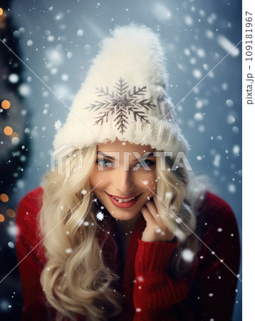 Beautiful girl. Blonde model at a background of snow Beautiful girl. Blonde model at a background of snow 109181967