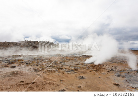 Hverir mud pools day view, Iceland landmark Hverir mud pools day view, Iceland landmark 109182165