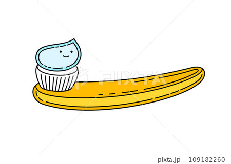 Doodle toothbrush with applied toothpaste portion. Doodle toothbrush with applied toothpaste portion. 109182260