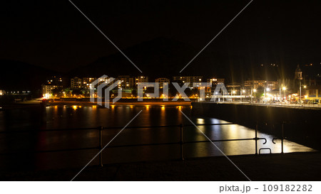 Lekeitio town night view from pier, Spain 109182282