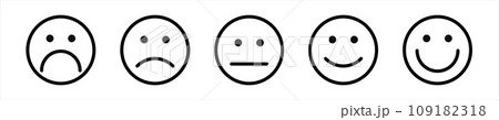 Line face feedback customer satisfaction scale. Emoji happy and sad faces rating. Line face feedback customer satisfaction scale. Emoji happy and sad faces rating. 109182318