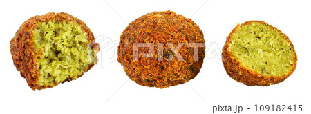falafel ball with half isolated on a white background with full depth of field falafel ball with half isolated on a white background with full depth of field 109182415
