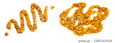 french mustard isolated on white background with full depth of field. Top view. Flat lay. french mustard isolated on white background with full depth of field. Top view. Flat lay. 109182426