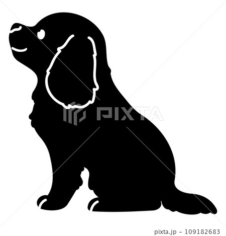 お座りするキャバリア・キング・チャールズ・スパニエルのシルエット　顔付き 109182683