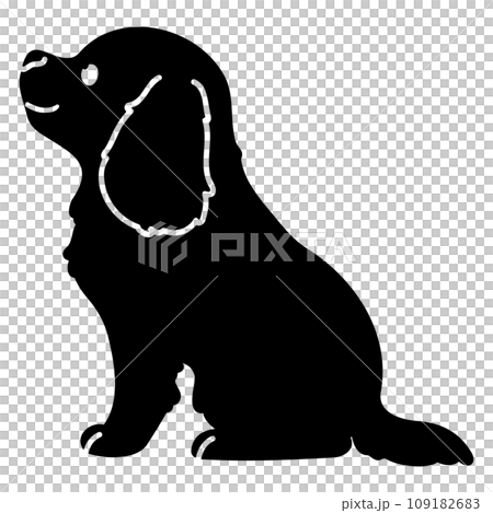 お座りするキャバリア・キング・チャールズ・スパニエルのシルエット　顔付き 109182683