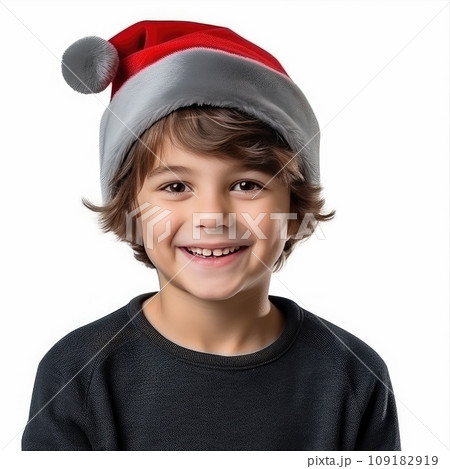 Little boy in santa hat isolated on white background Little boy in santa hat isolated on white background 109182919