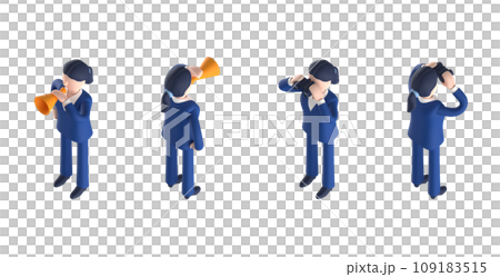 3DCG rendering of an isometric arrangement of a smart female character wearing a suit and tie 3DCG rendering of an isometric arrangement of a smart female character wearing a suit and tie 109183515