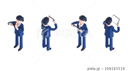 スーツを着てネクタイをしたスマートな女性キャラクターをアイソメトリックに配置した3DCGレンダリング 109183519