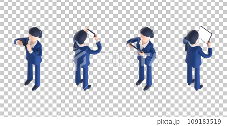 スーツを着てネクタイをしたスマートな女性キャラクターをアイソメトリックに配置した3DCGレンダリング 109183519