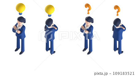 スーツを着てネクタイをしたスマートな女性キャラクターをアイソメトリックに配置した3DCGレンダリング 109183521