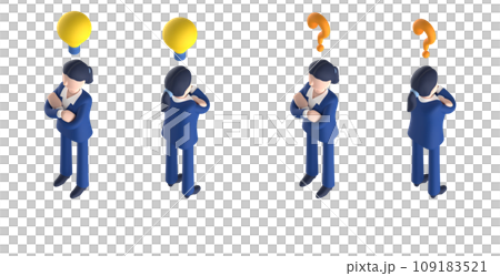 スーツを着てネクタイをしたスマートな女性キャラクターをアイソメトリックに配置した3DCGレンダリング 109183521