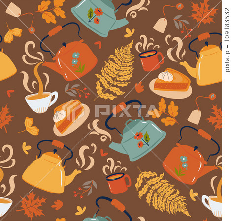 Seamless pattern with teapots and cups. Vector graphics. Seamless pattern with teapots and cups. Vector graphics. 109183532