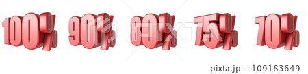 70, 75, 80, 90, 100 Red percent signs 3D 70, 75, 80, 90, 100 Red percent signs 3D 109183649