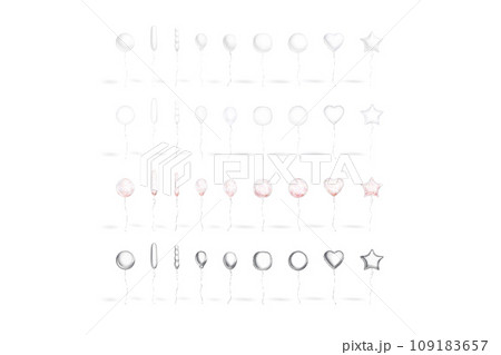 Blank colored sphere balloon flying mockup set, front view Blank colored sphere balloon flying mockup set, front view 109183657
