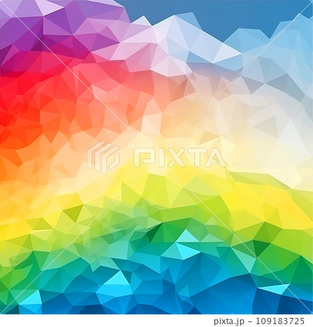 Sky with rainbow and white clouds, polygonal graphics, bright background, creative wallpaper 109183725