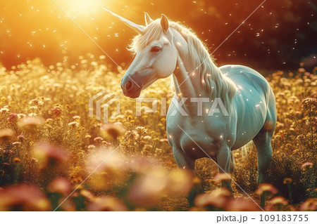 Unicorn fantasy realistic photography, forest fairy tail scenic, soft focus. 109183755